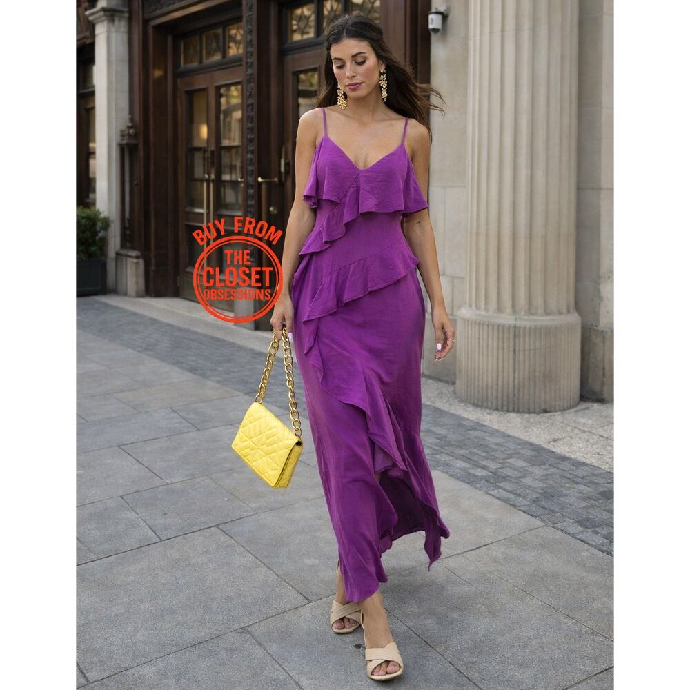ZARA Purple Linen Blend Ruffle Midi Dress NWT Wedding Guest Resort - Picture 5 of 16